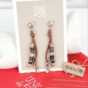 Retired 2016 Uno de 50 "Liana" Beaded Leather Pierced Earrings PEN0495
